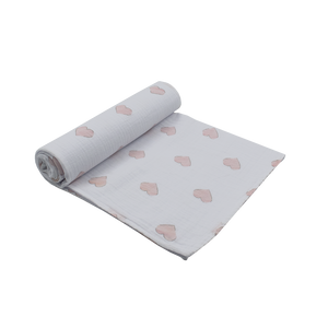 Cotton Muslin Swaddle Pink Hearts