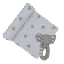 Cotton Muslin Swaddle Grey Stars w/ Theodore Elephant Rattle
