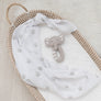 Cotton Muslin Swaddle Grey Stars w/ Theodore Elephant Rattle