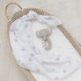 Cotton Muslin Swaddle Grey Stars w/ Theodore Elephant Rattle