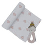 Cotton Muslin Swaddle Pink Hearts w/ Emma Ballerina Rattle