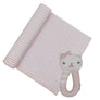 Cotton Muslin Pink Stripe w/ Ava Cat Rattle