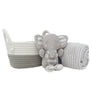 Cotton Gift Basket - Theodore Knit Toy + Stripe Blanket