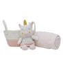 Cotton Gift Basket - Kenzie Unicorn Toy + Cotton Stripe Blanket