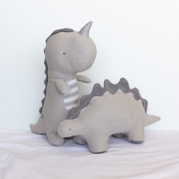 Living Textiles Dinosaur Rattle Toy sold Grey Knitted Stegosaurus