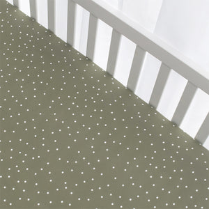 Cotton Jersey Fitted Sheet - Olive Spots