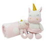 3pc Baby Set - Pink Hearts Chenille Baby Blanket + Kenzie Unicorn Knitted Toy + Kenzie Unicorn Rattle