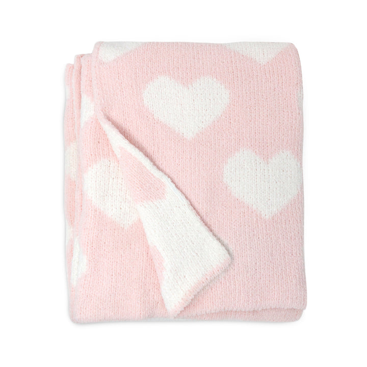 Chenille Baby Blanket - Pink Hearts