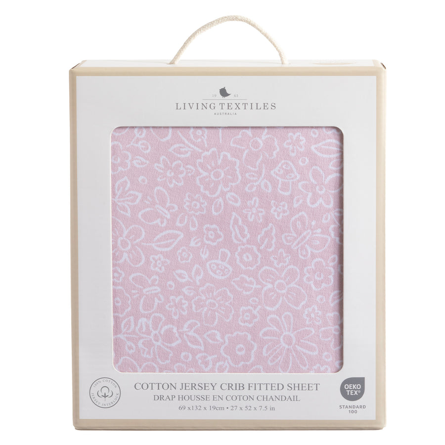 Cotton Jersey Fitted Sheet - Pink flower