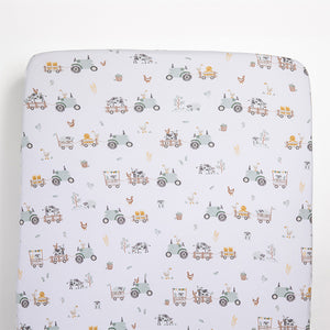 Cotton Jersey Fitted Sheet - Tractor Ride