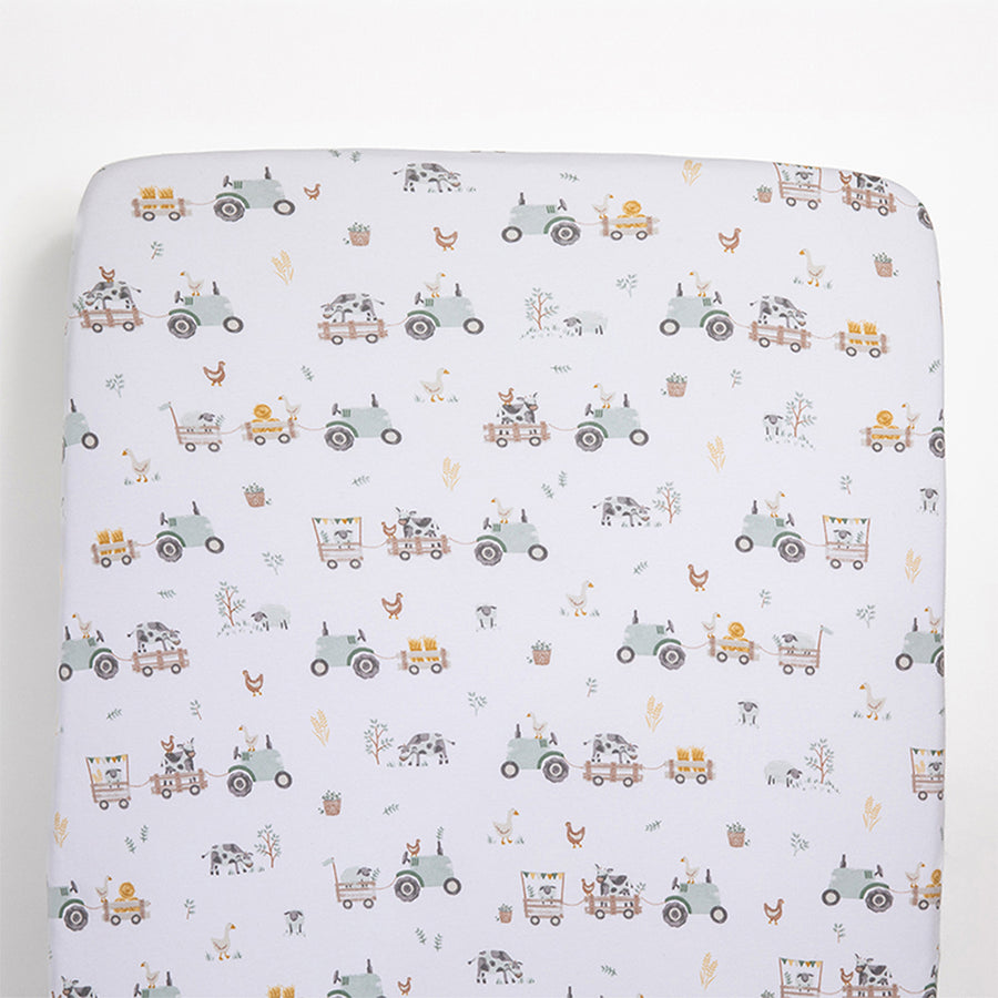 Cotton Jersey Fitted Sheet - Tractor Ride