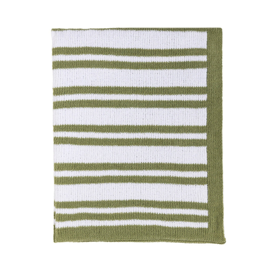 Knitted Chenille Blanket - Sage Stripes