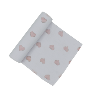 Cotton Muslin Swaddle Pink Hearts