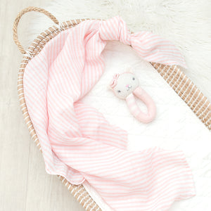 Cotton Muslin Pink Stripe w/ Ava Cat Rattle