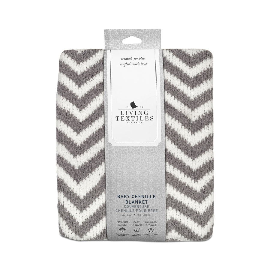 Living Textiles Chenille Baby Blanket. Grey Chevron Ultra-Soft Throw Blanket for Cribs and Strollers (40x30 inch)