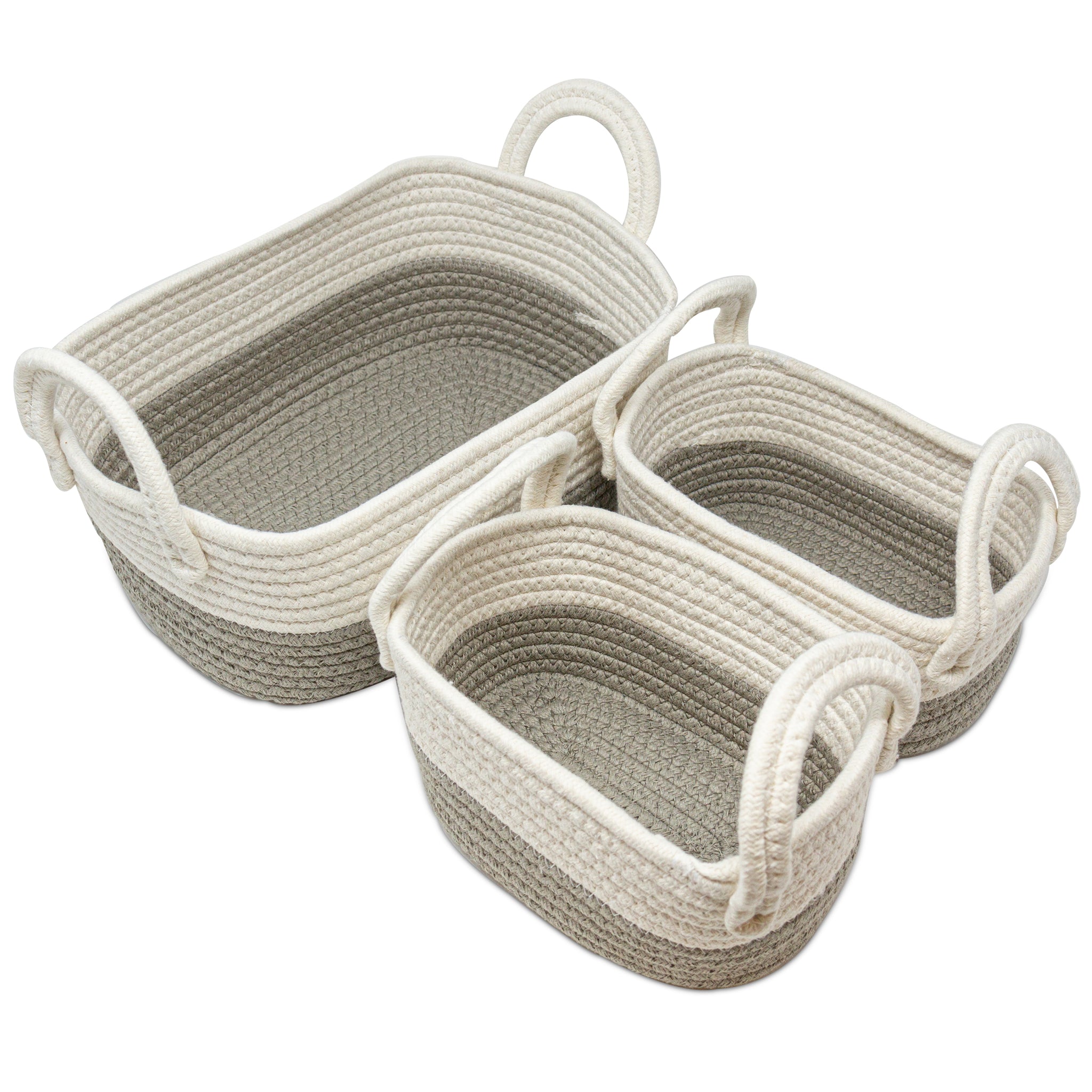 3X Rope Storage Baskets For Organizing Small Cotton Woven Decorative Basket  grey