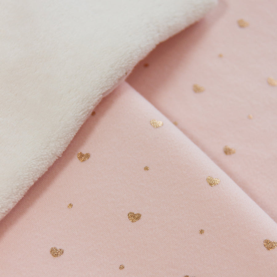 Jersey Blanket w/ Sherpa - Pink Metallic Hearts