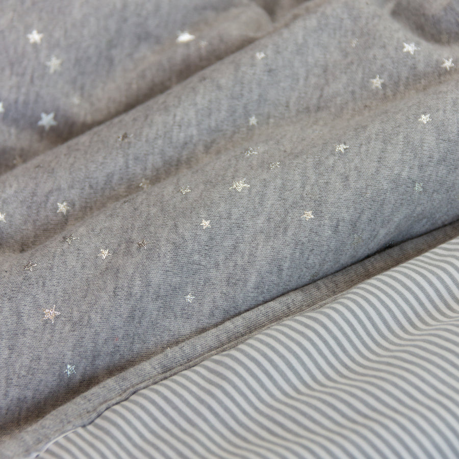 Quilted Comforter - Metallic Stars + Grey Heathered Stripes