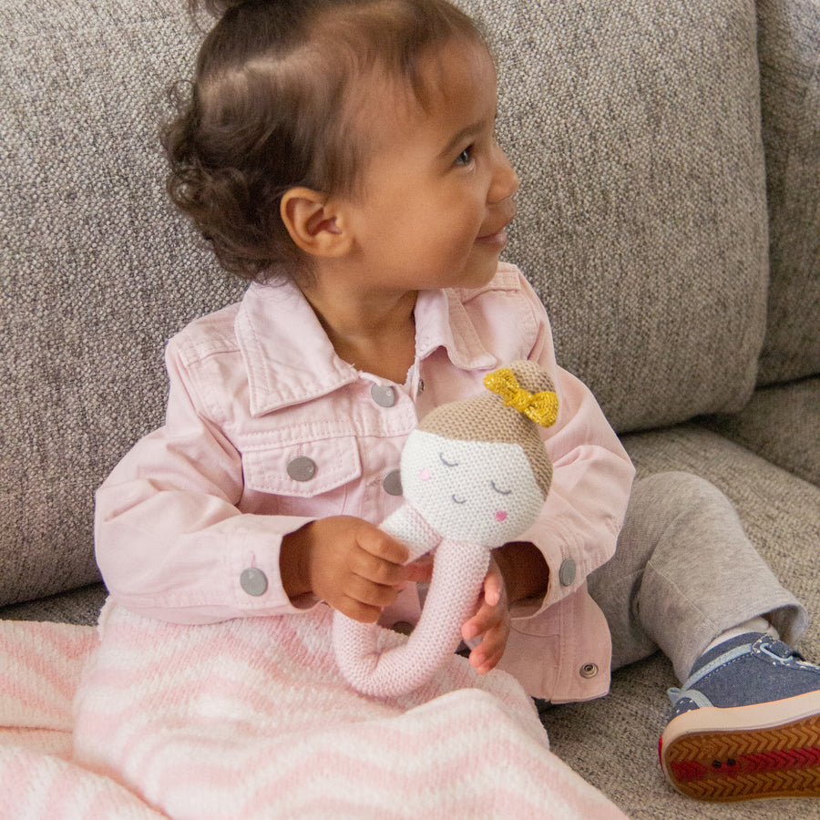 Baby Girl Blankets | Chenille Baby Blanket - Pink Chevron | Living Textiles Co.