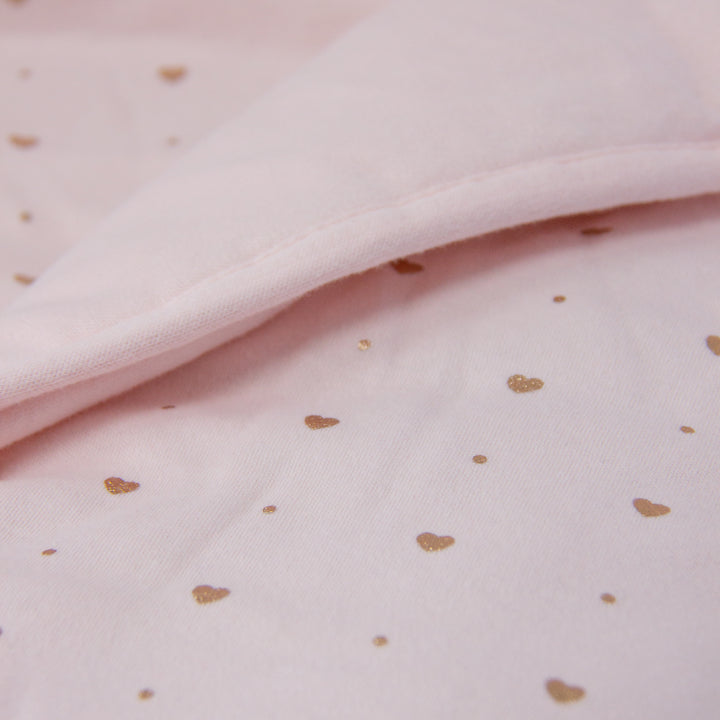 Quilted Comforter - Metallic Hearts + Solid Pink