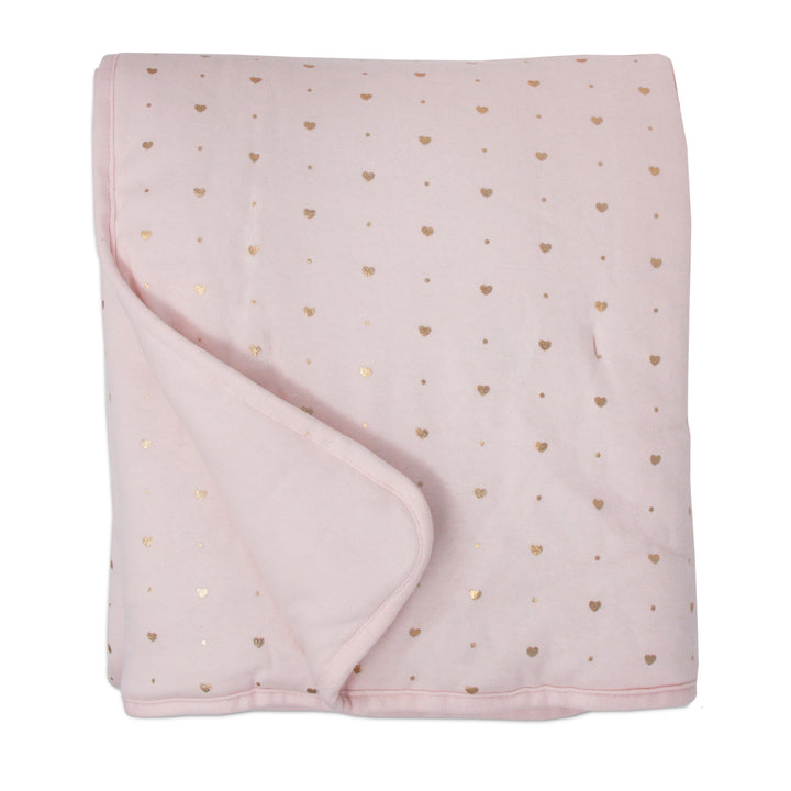 Quilted Comforter - Metallic Hearts + Solid Pink