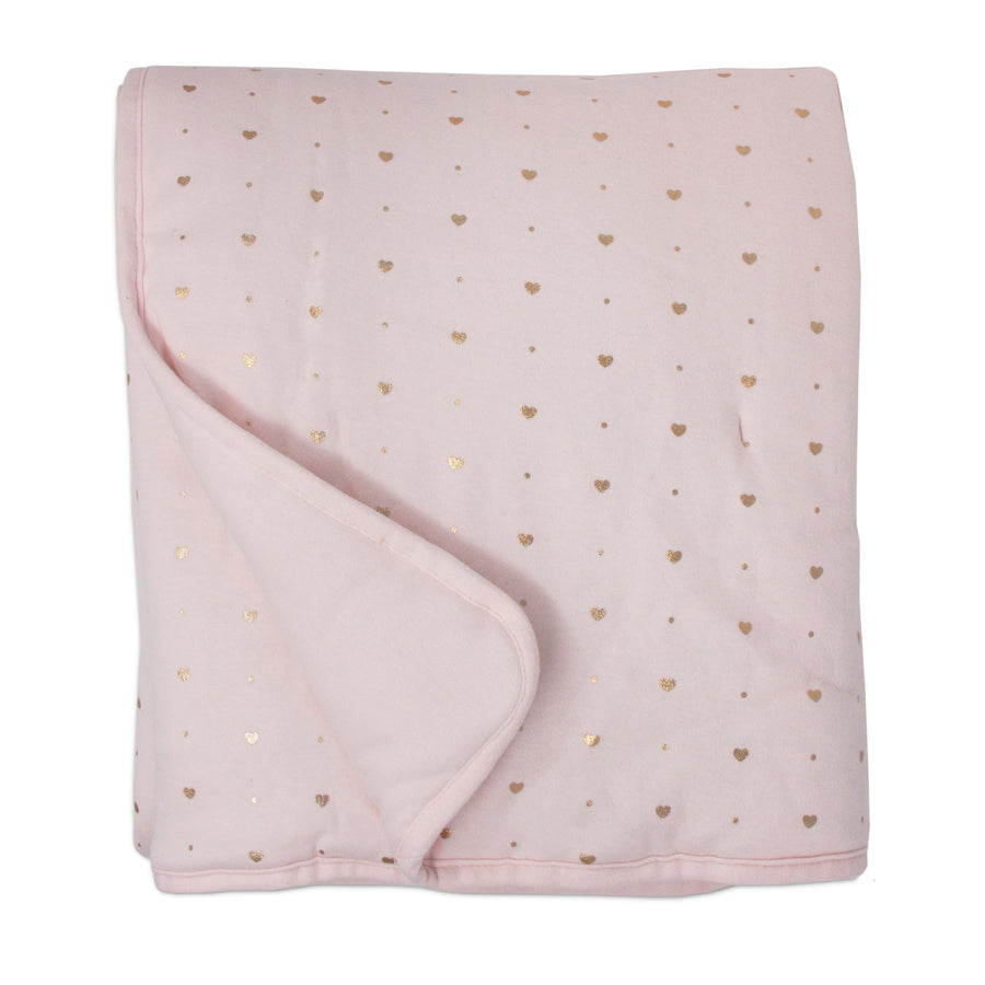 Quilted Comforter - Metallic Hearts + Solid Pink