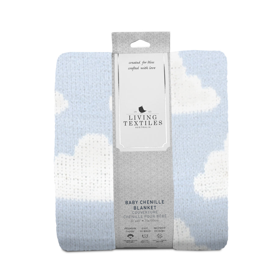 Chenille Baby Blanket - Blue Clouds