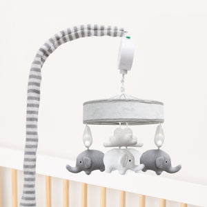 Knitted Musical Mobile - Grey/White Elephants