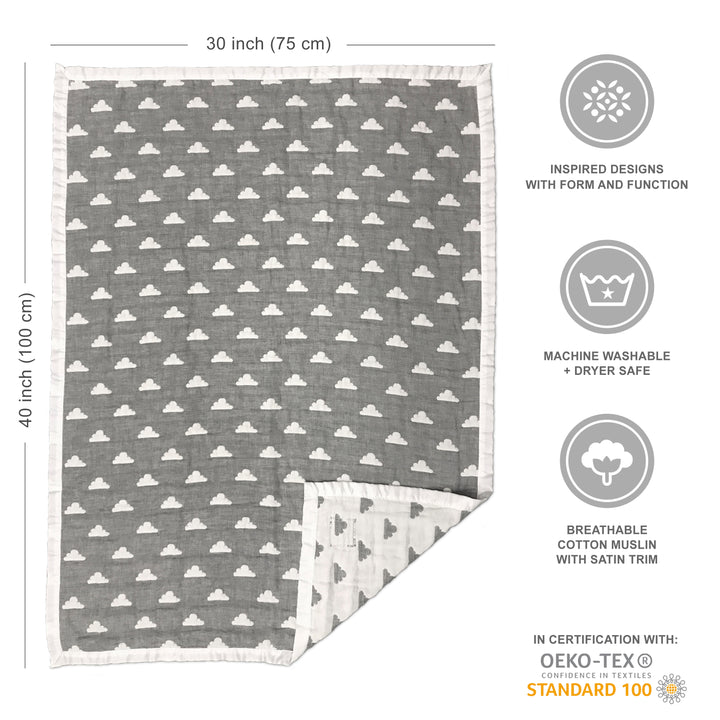 Muslin Jacquard Blanket - Grey Clouds