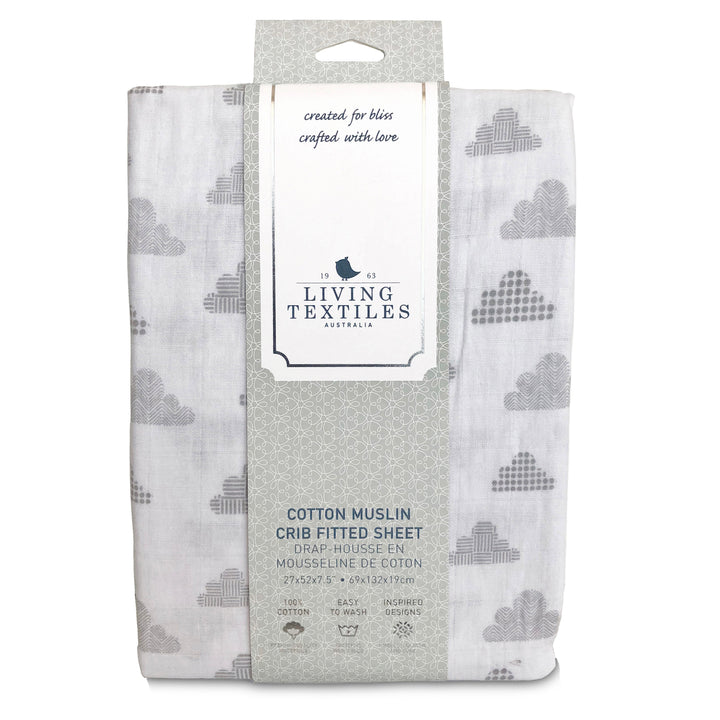 Muslin Crib Fitted Sheet - Grey Clouds