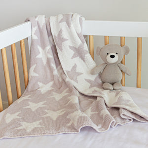 Chenille Baby Blanket - Grey Stars