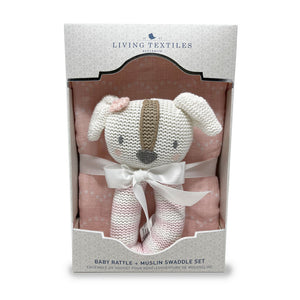 Pink Muslin Swaddle & Rattle Set - Ms. Rory Puppy