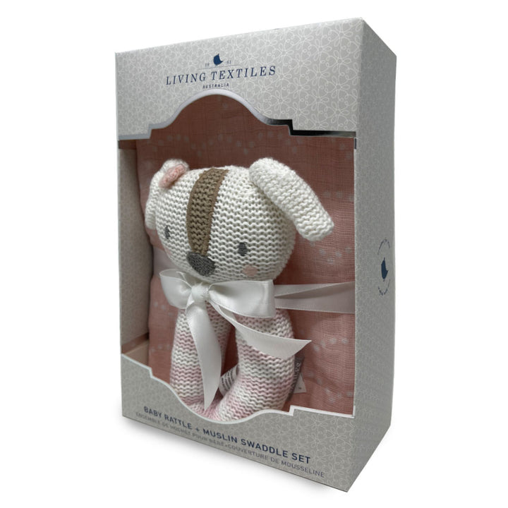 Pink Muslin Swaddle & Rattle Set - Ms. Rory Puppy