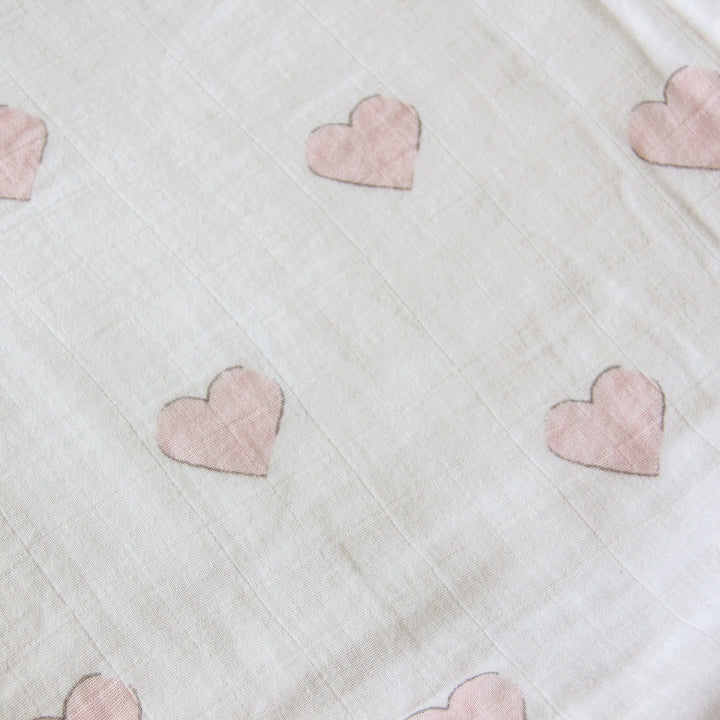 Muslin Crib Fitted Sheet - Pink Hearts