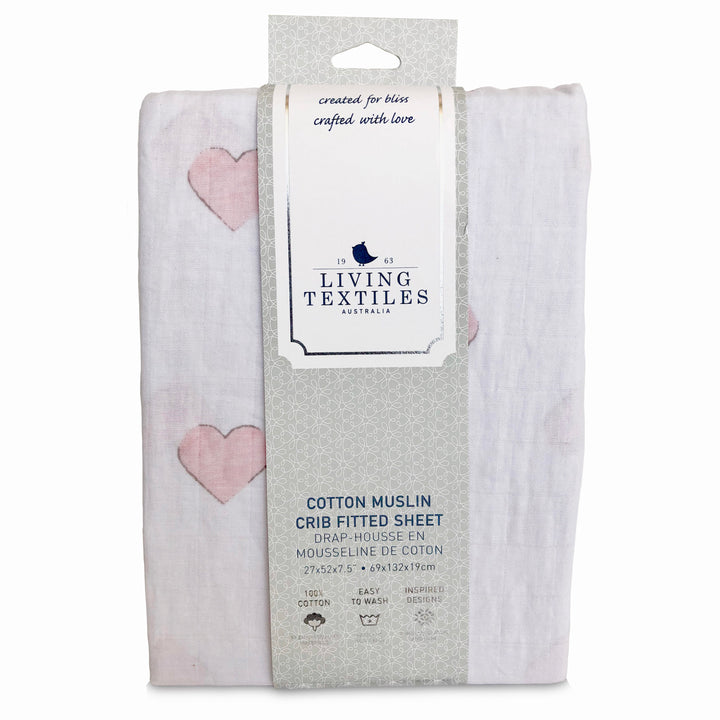 Muslin Crib Fitted Sheet - Pink Hearts