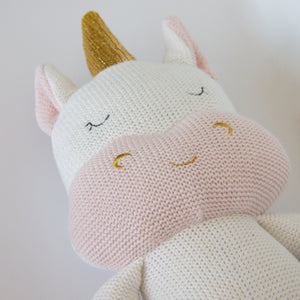 3pc Baby Set - Pink Hearts Chenille Baby Blanket + Kenzie Unicorn Knitted Toy + Kenzie Unicorn Rattle