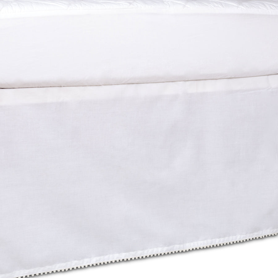 Crib Bed Skirt - White w/ Pom Pom Trim