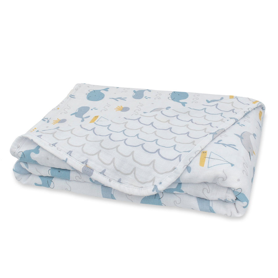 Muslin Stroller Blanket - Whale of a Time