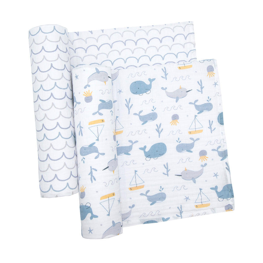 2pk Muslin Swaddle Blankets - Whale of a Time