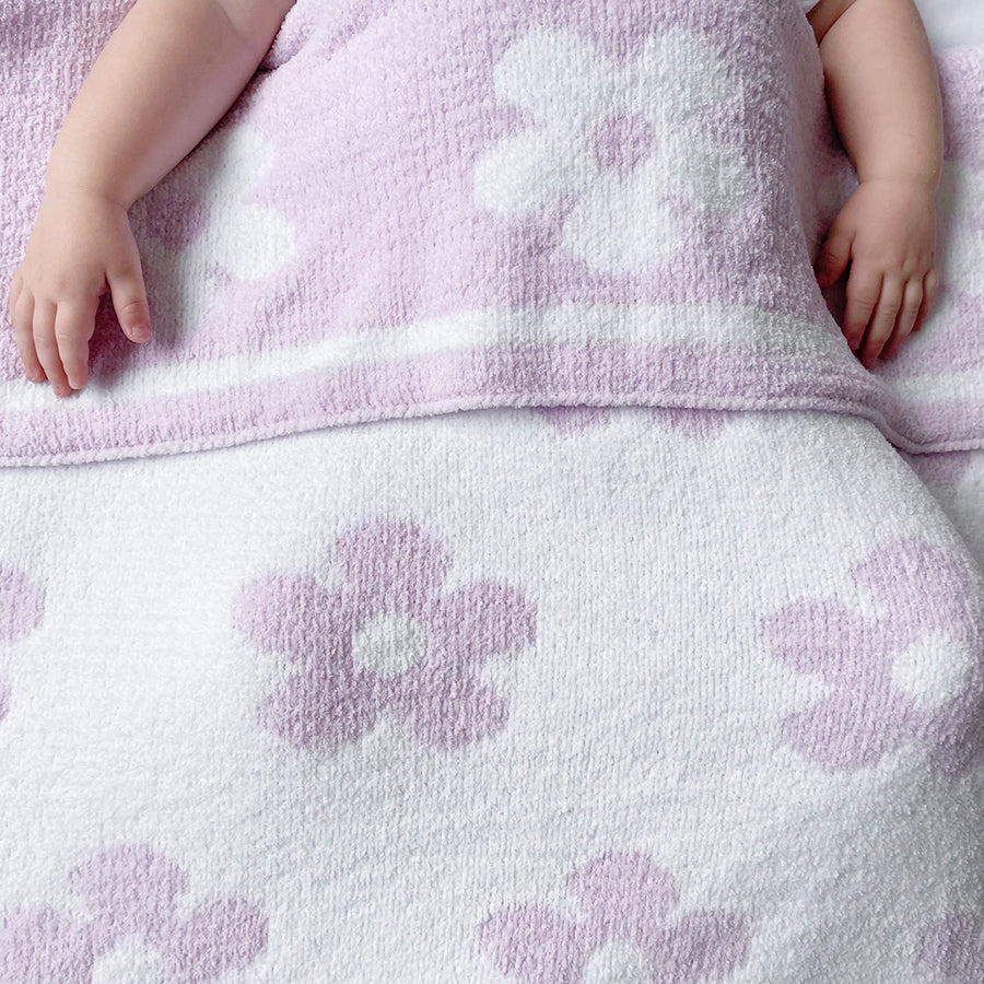Chenille Baby Blanket - Purple Flower